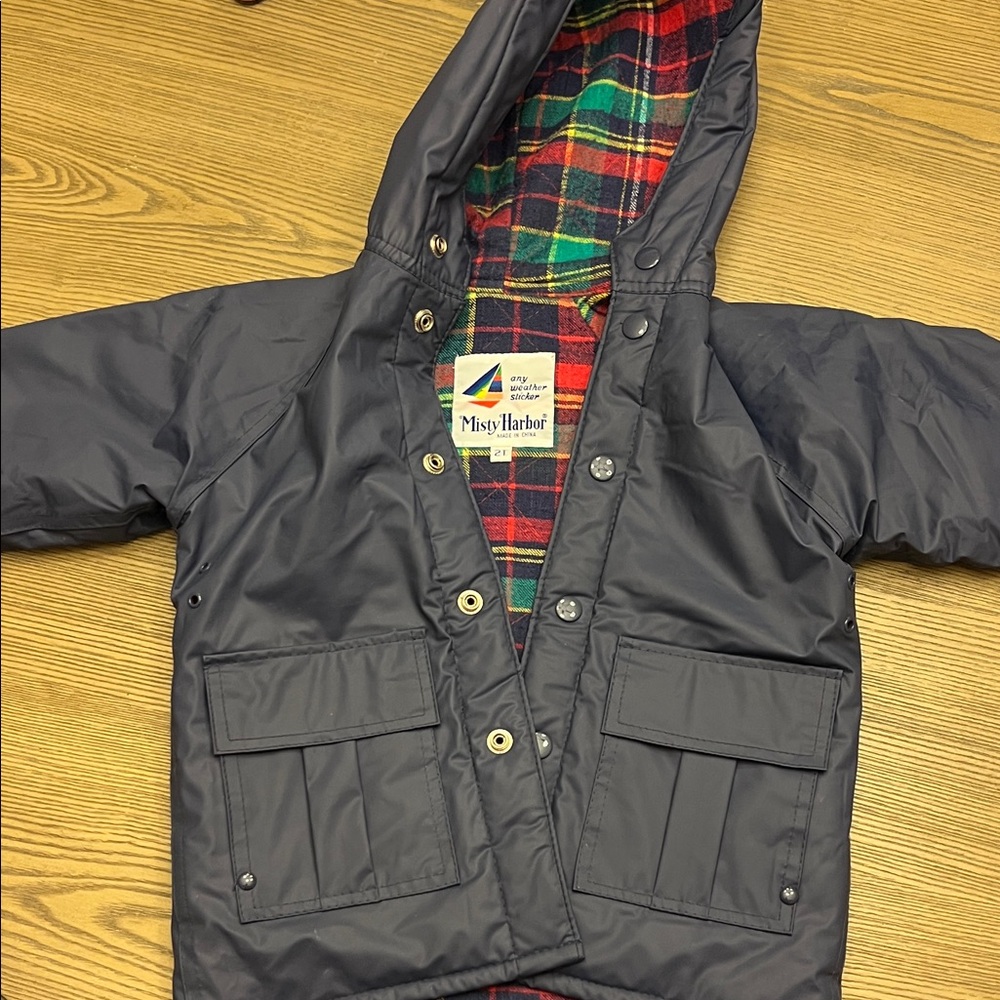 Vintage Misty Harbor Navy Raincoat with Plaid Lining